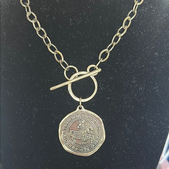 Gold Medallion Necklace with Toggle Clasp - Picture 1 of 5